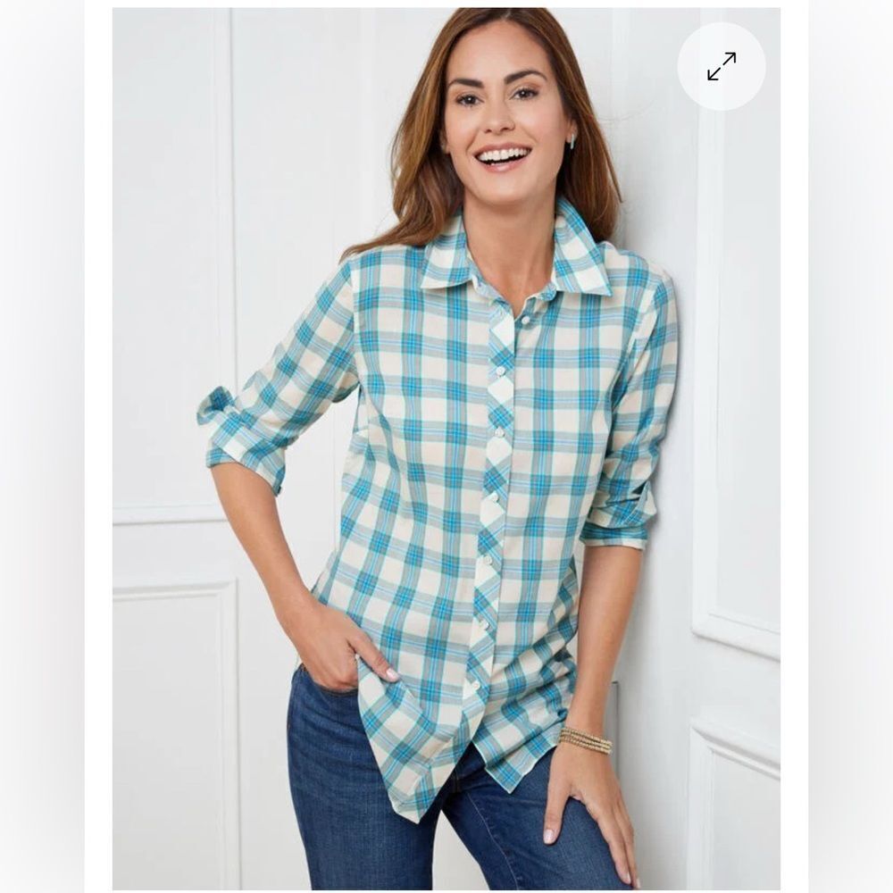TALBOTS COTTON BUTTON FRONT SHIRT - AUTUMN PLAID SIZE S